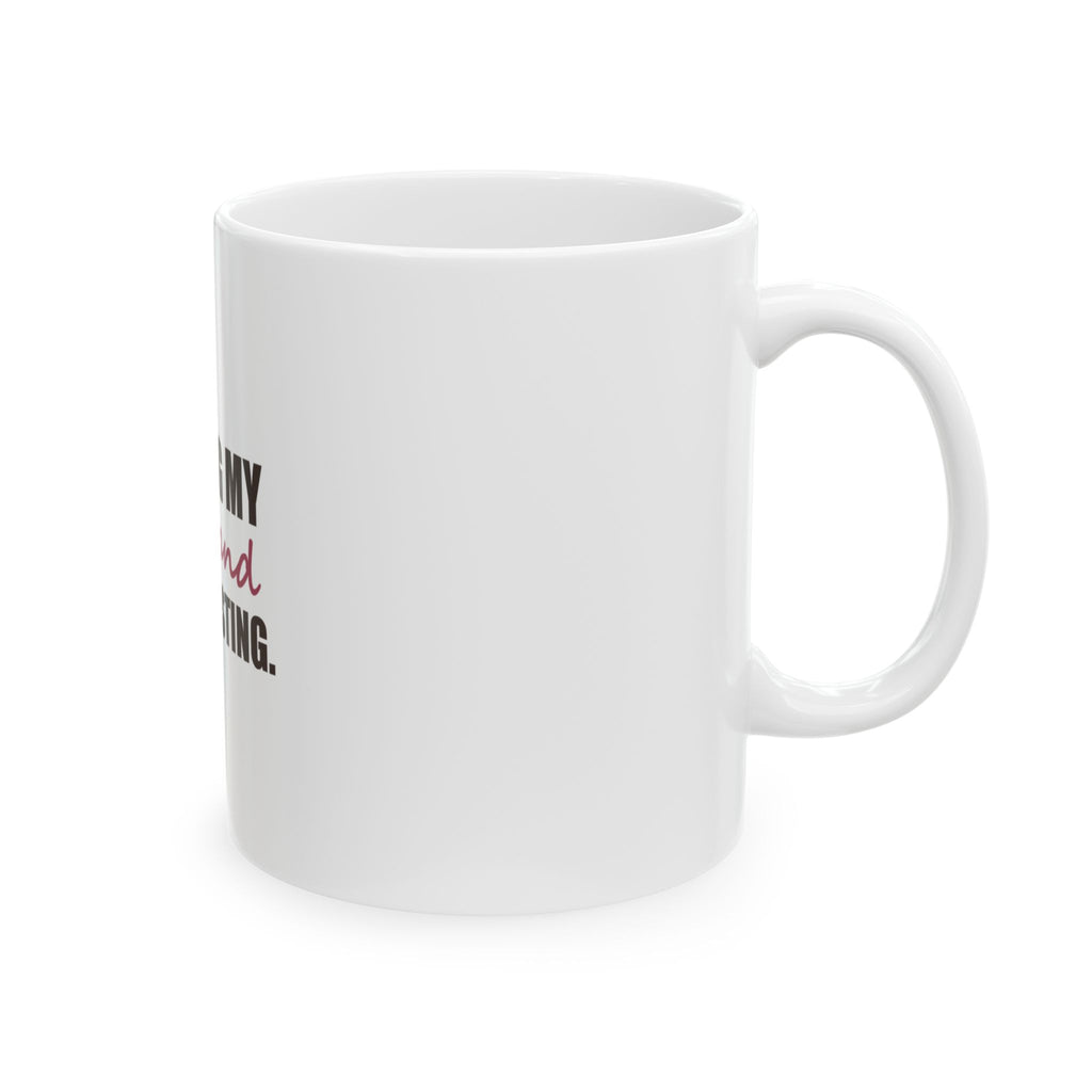 Raising My Husband Is Exhausting — Mug, White